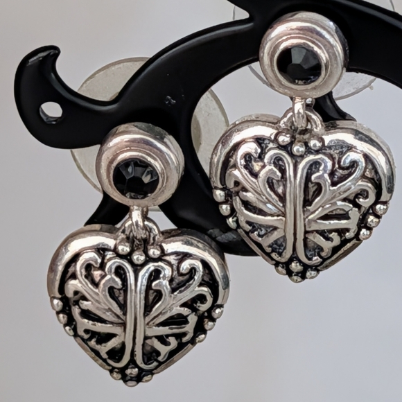 Silver Tone Tiny Heart Post Drop Earrings Set - Picture 3 of 12